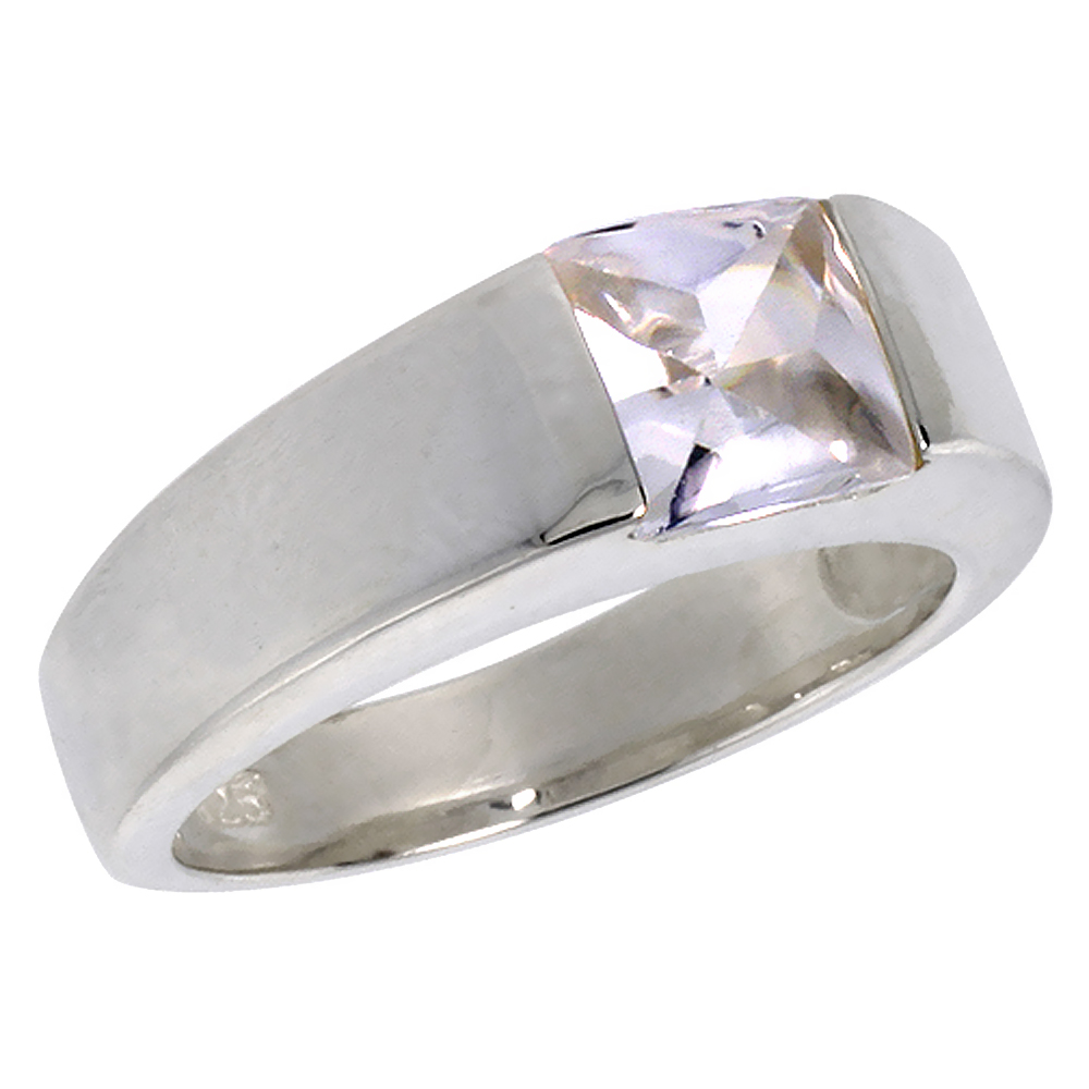 Sterling Silver Cubic Zirconia Solitaire Ring for Women Princess Cut 2 ct sizes 6 - 10