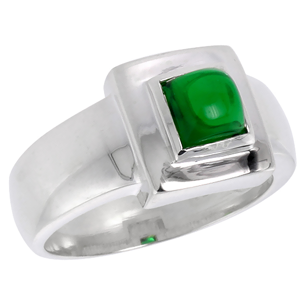 Sterling Silver Emerald CZ Solitaire Ring for Women 3/4 ct size Cabochon sizes 6 - 10