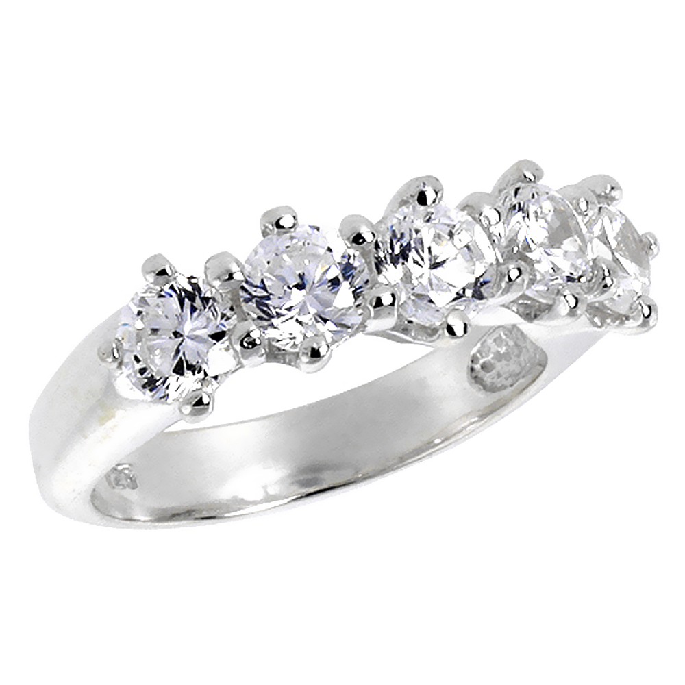 Sterling Silver Cubic Zirconia Wedding Band Ring for Women Brilliant Cut 1/4 inch sizes 6 - 10