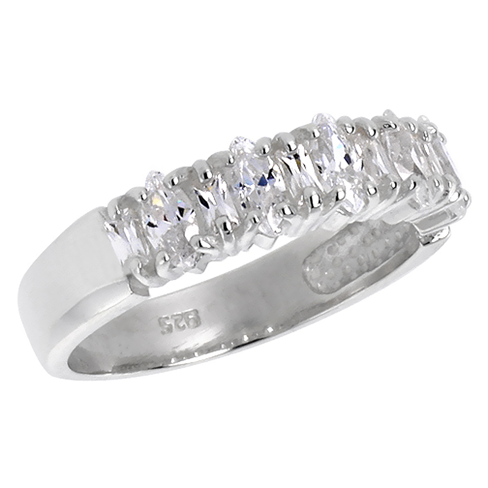 Sterling Silver Cubic Zirconia Wedding Band Ring for Women Marquise Cut 3/16 inch sizes 6 - 10