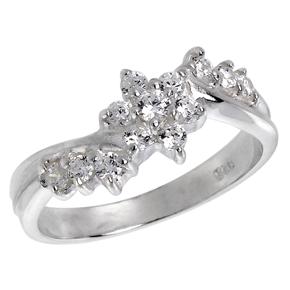 Sterling Silver CZ Ladies Floral Wedding Band Ring for Women Brilliant Cut 5/16 inch sizes 6 - 10