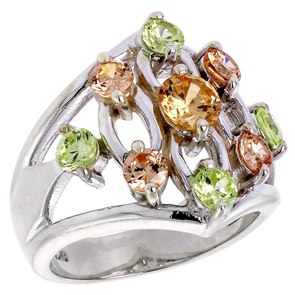 Sterling Silver CZ Ladies Right Hand Ring for Women 3/4 inch sizes 6 - 10