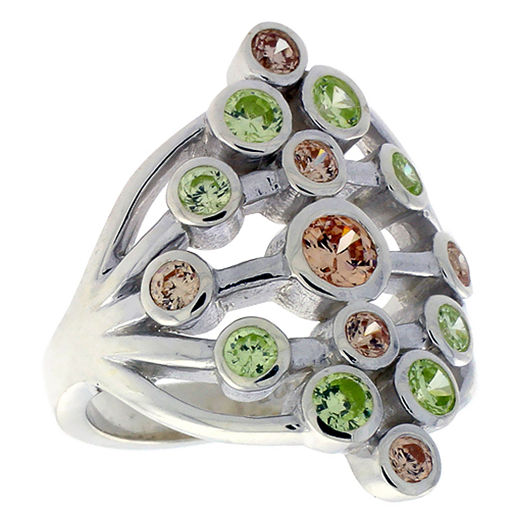 Sterling Silver CZ Ladies Diamond-shaped Right Hand Ring for Women 1 1/8 inch sizes 6 - 10
