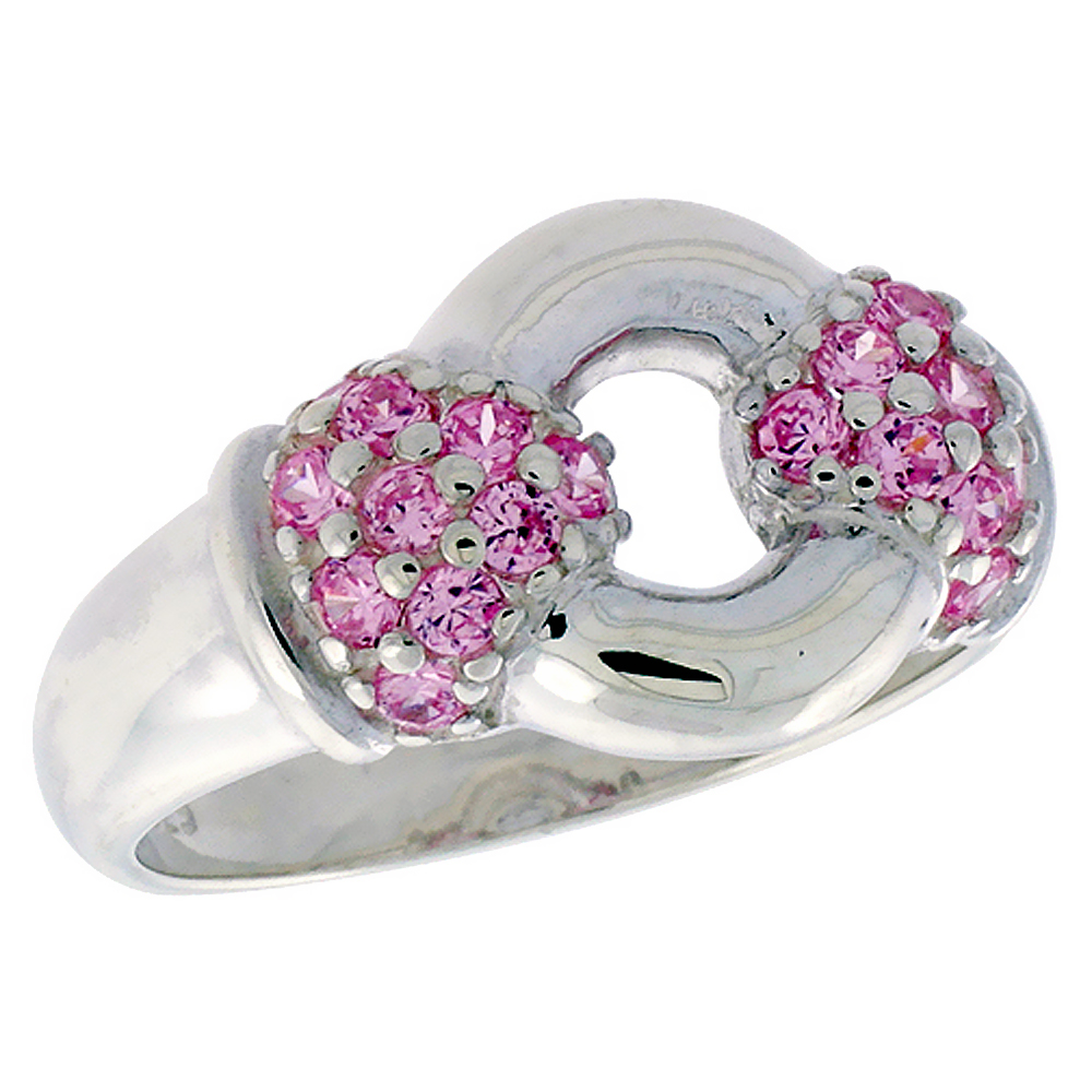 Sterling Silver CZ Doughnut Style Ladies Band Ring Brilliant Cut Pink Tourmaline-Color 1/2 inch sizes 6 - 10