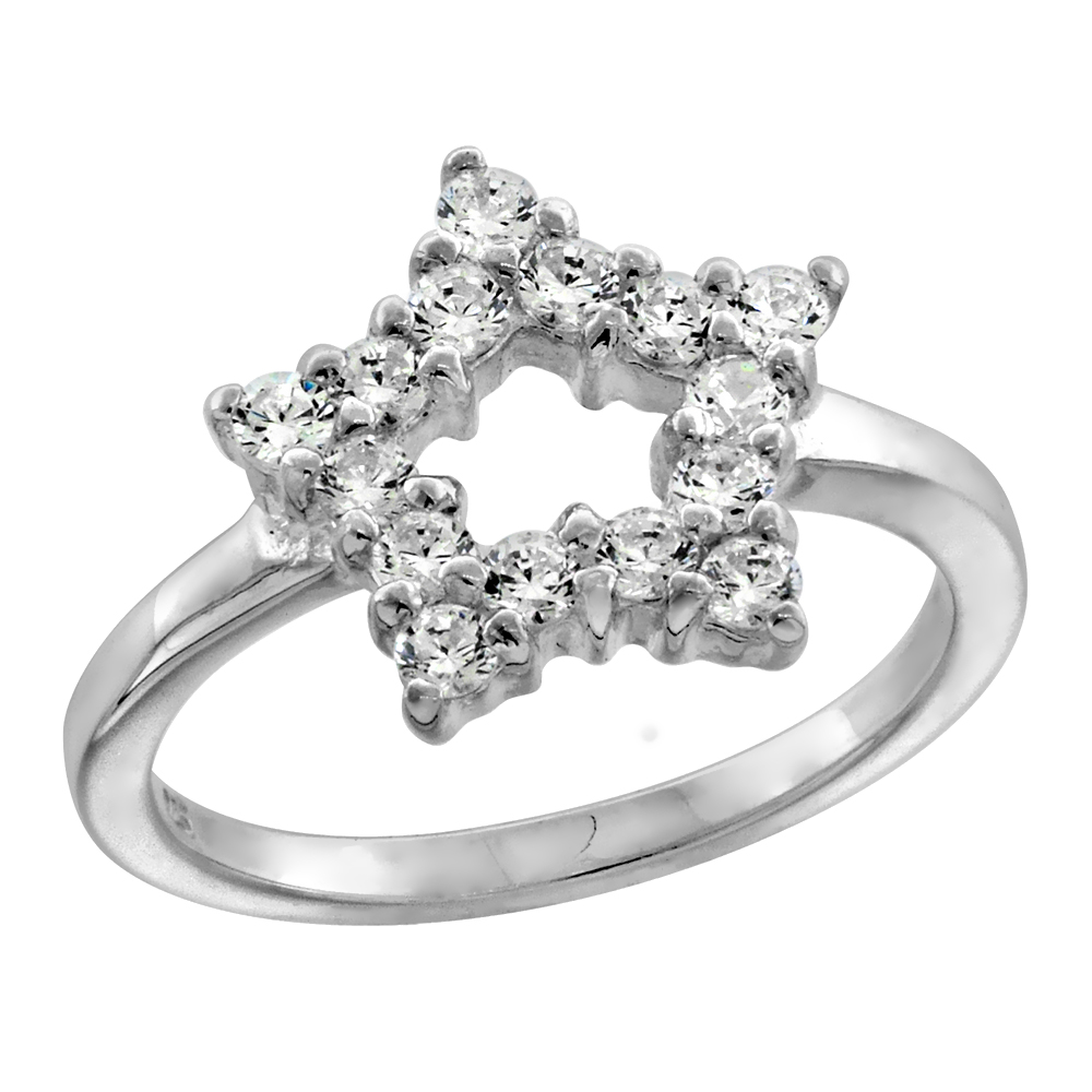 Sterling Silver White CZ Cut-out Open 5 Point Star Ring for Women 1/2 inch sizes 6 - 10
