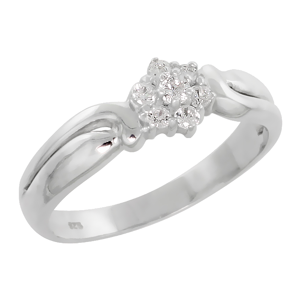 Sterling Silver CZ Floral Cluster Ring for Women 1/4 inch wide sizes 6 - 10