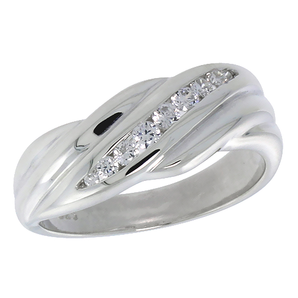 Sterling Silver Cubic Zirconia Wedding Band Ring for Women Brilliant Cut 5/16 inch sizes 6 - 10
