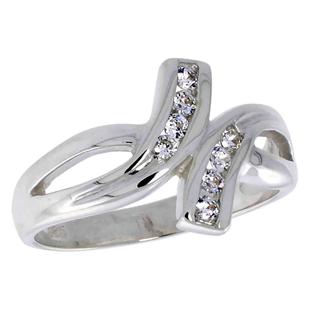 Sterling Silver CZ Bypass Infinity Knot Ring for Women Channel set 1/12 inch sizes 6 - 10