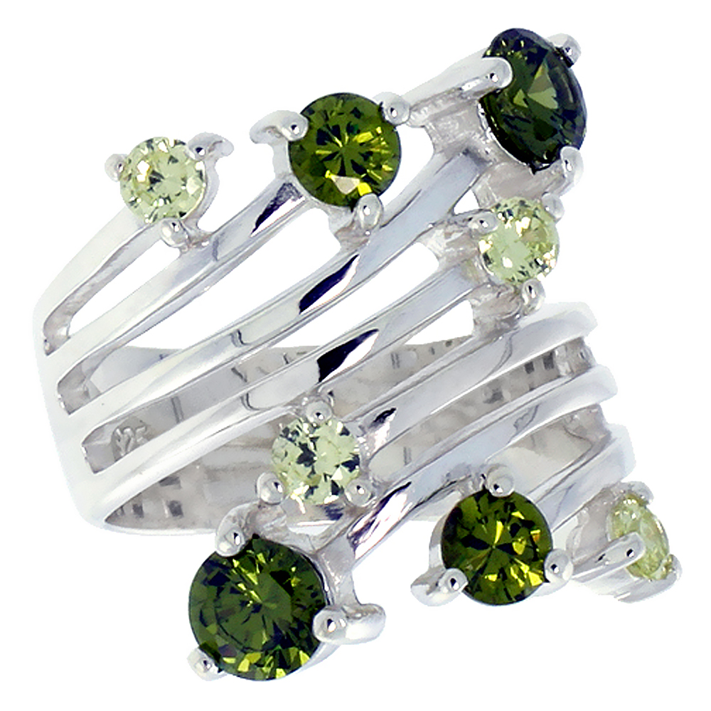 Peridot and Citrine CZ Bypass Fork Right Hand Ring for Women 1 inch sizes 6 - 10