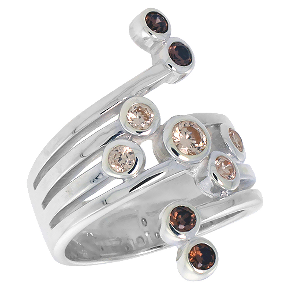 purple and Pink CZ Bypass Fork Right Hand Ring for Women Bezel Set 1 inch sizes 6 - 10