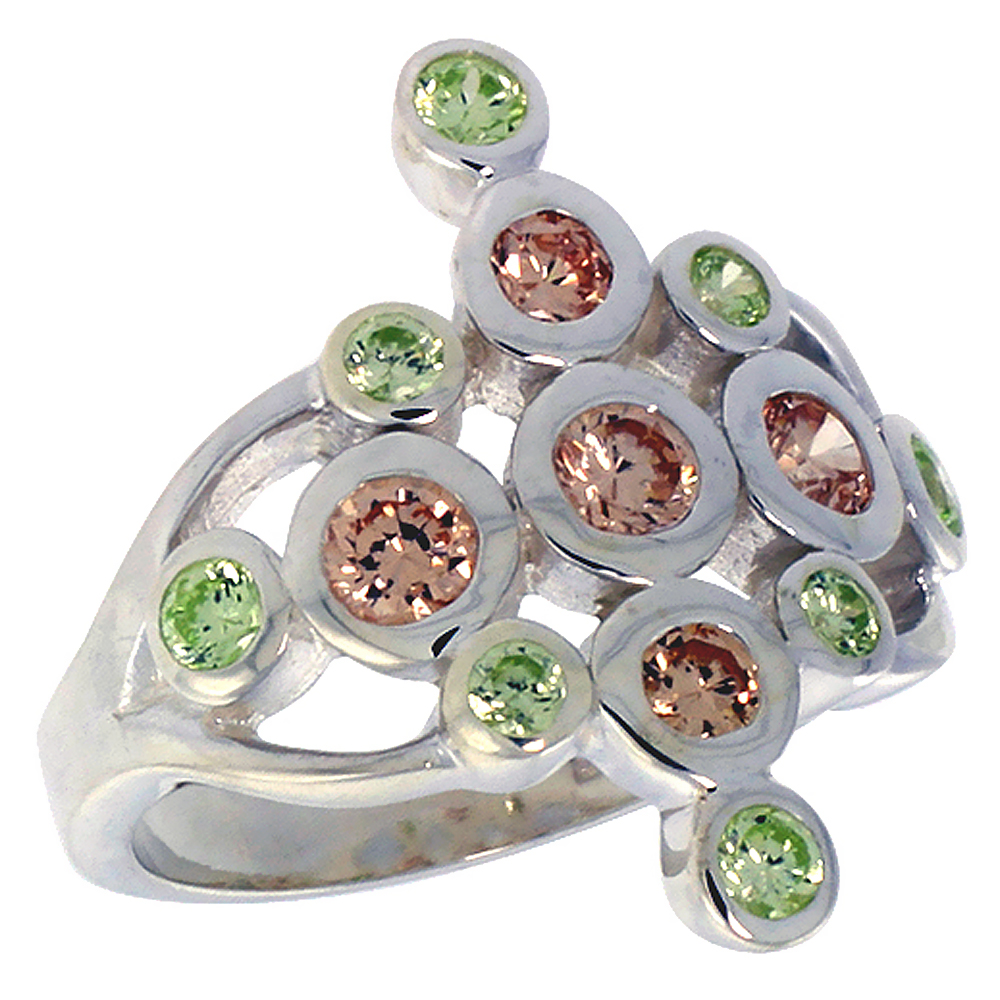 Sterling Silver Peridot Morganite CZ Cross Pattern Right Hand Ring for Women Bezel Set 7/8 inch sizes 6 - 10