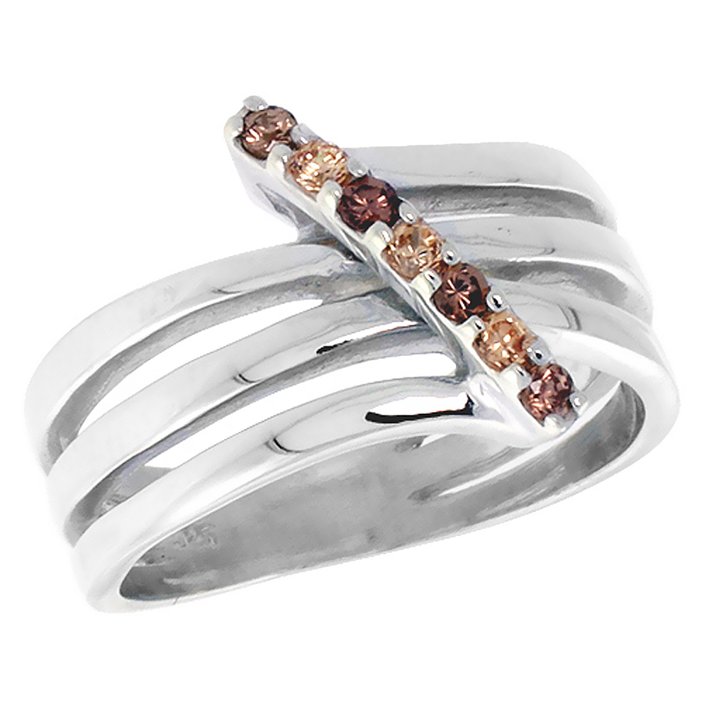 Sterling Silver Purple and Pink CZ Right Hand Open Bypass Ring for Women 1/2 inch Flawless Polished Finish sizes 6 - 10