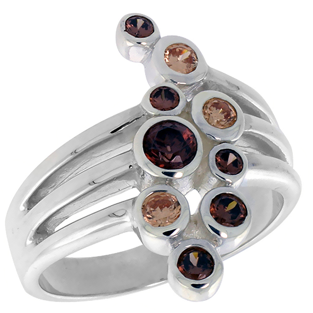 Sterling Silver Red and Peach CZ Bubbles Ring for Women 3/4 inch Flawless Polished Finish sizes 6 - 10