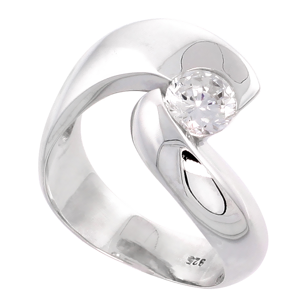 Sterling Silver Cubic Zirconia Swirl Ring Women Channel Set Flawless Finish 1/2 inch wide sizes 6 to 9