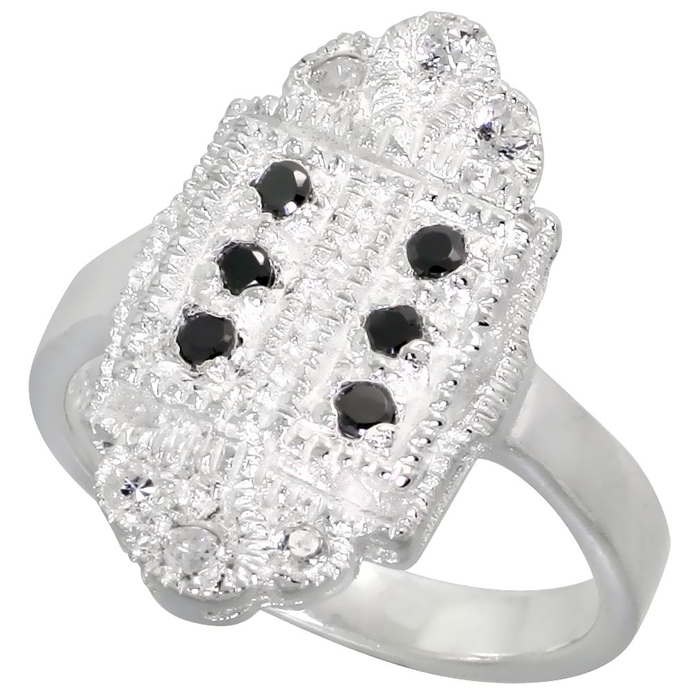Sterling Silver Black and White CZ Marquise-shaped Ring Women Flawless Finish sizes 6 - 10 3/4 inch wide