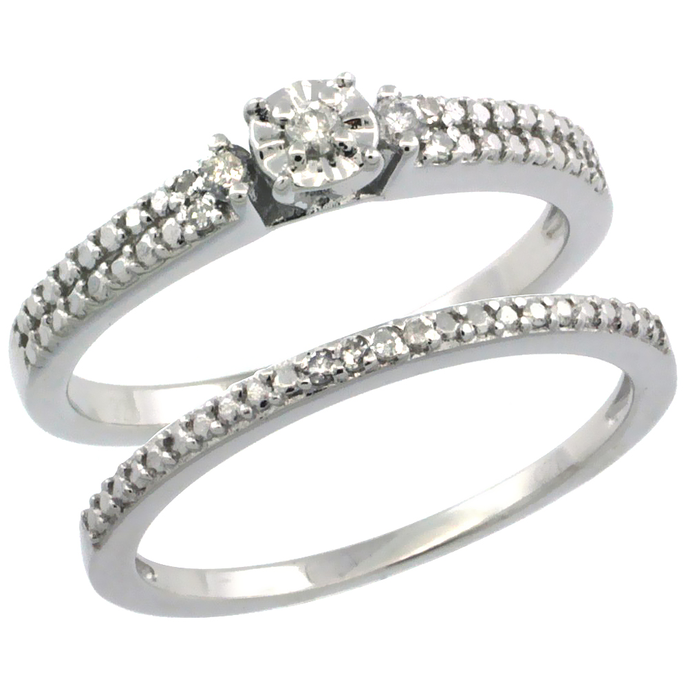 Sterling Silver Diamond Vintage Style 2-Pc. 11-Stone Engagement Ring Set Rhodium Finish, sizes 5 to 10