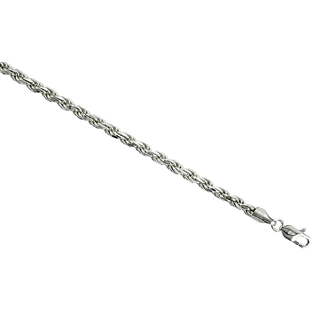 Sterling Silver Rope Chain Necklaces & Bracelets 4mm Thick Diamond cut Nickel Free Italy, 7-30 inch