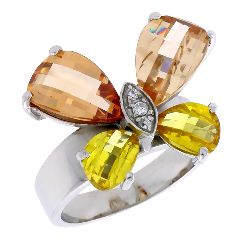 Sterling Silver Cubic Zirconia Butterfly Ring Rhodium Finish 13/16 inch long, sizes 6 - 9