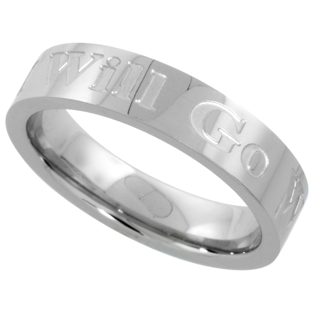 Surgical Stainless Steel 5mm WHERE YOU GO I WILL GO Wedding Band Ring Comfort-fit sizes 5 - 9