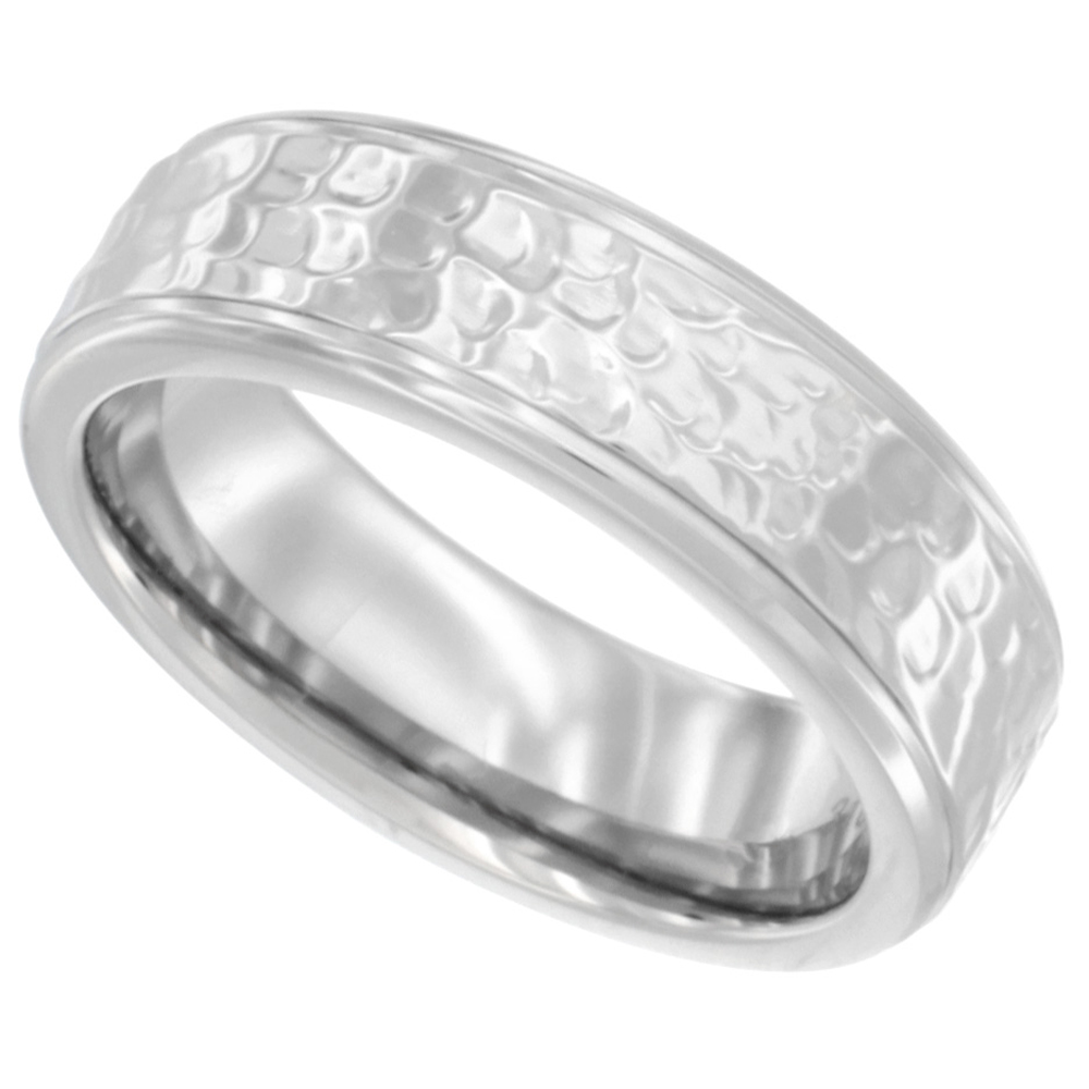 Surgical Stainless Steel 6mm Ladies Hammered Wedding Band Ring Bullnose Edge Comfort fit sizes 5 - 9
