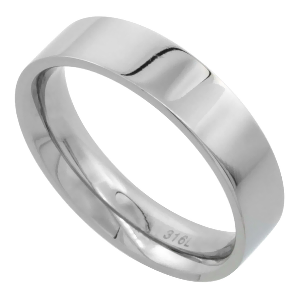 Surgical Stainless Steel 5mm Wedding Band Thumb Ring Comfort-Fit High Polish sizes 5 - 12
