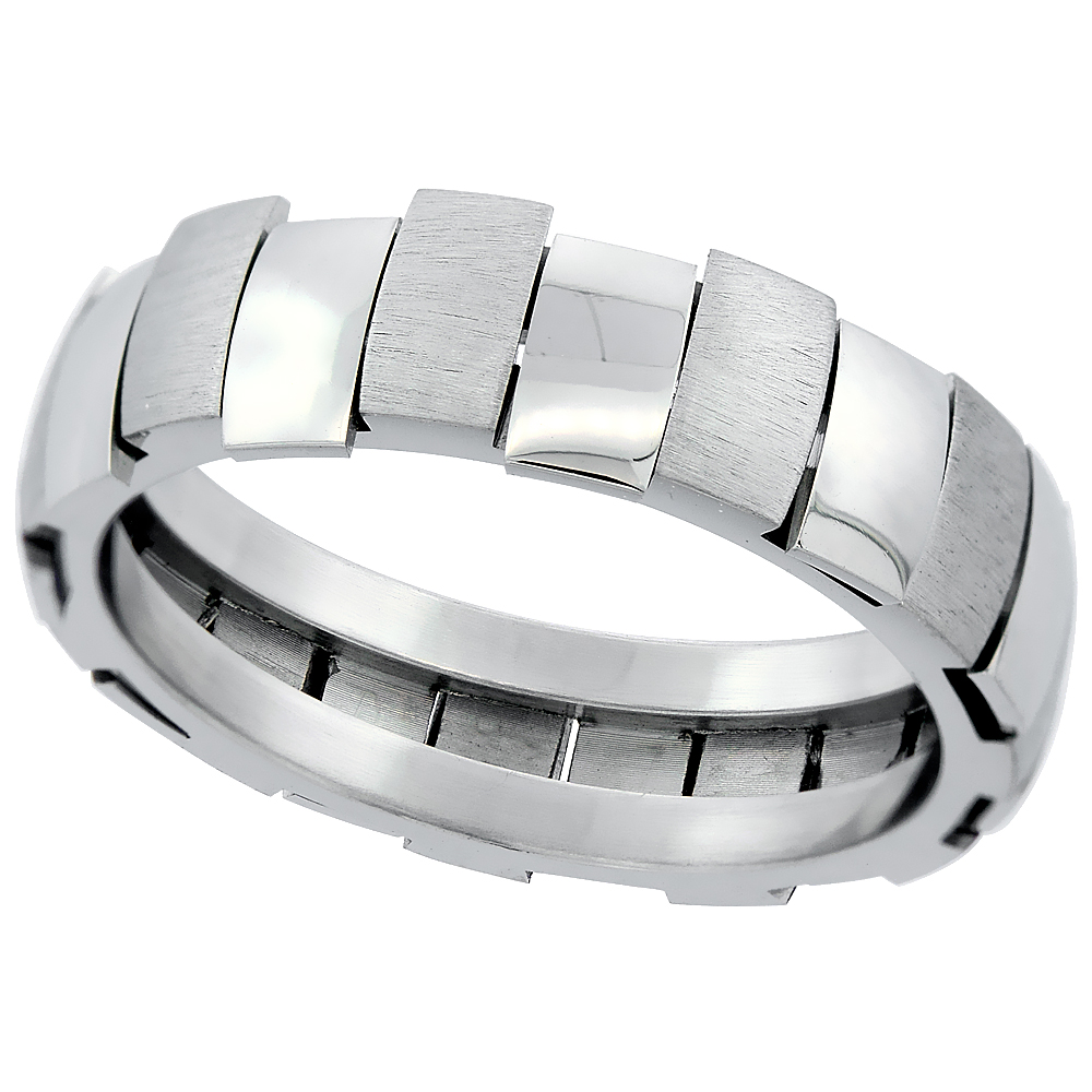 Surgical Stainless Steel 6mm Rectangular Links Ring 2-pc Combination Finish sizes 8 - 14