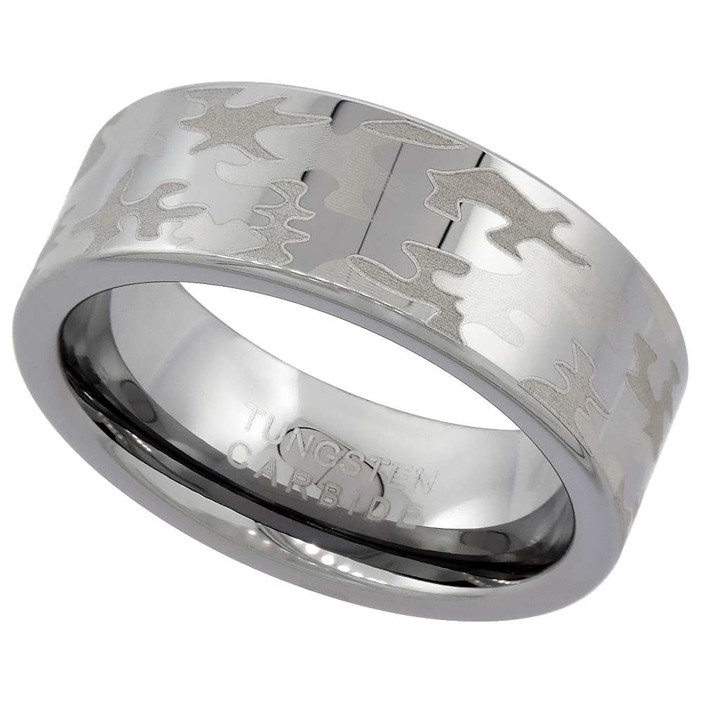 8mm Tungsten Carbide Camouflage Wedding Ring Comfort fit sizes 8 - 13