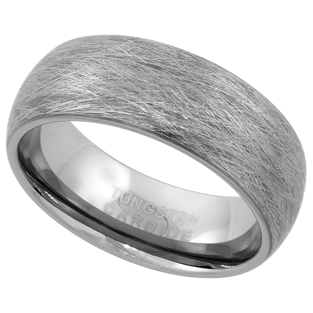 8mm Tungsten Carbide Wedding Ring Brushed Finish Comfort fit sizes 9 - 13