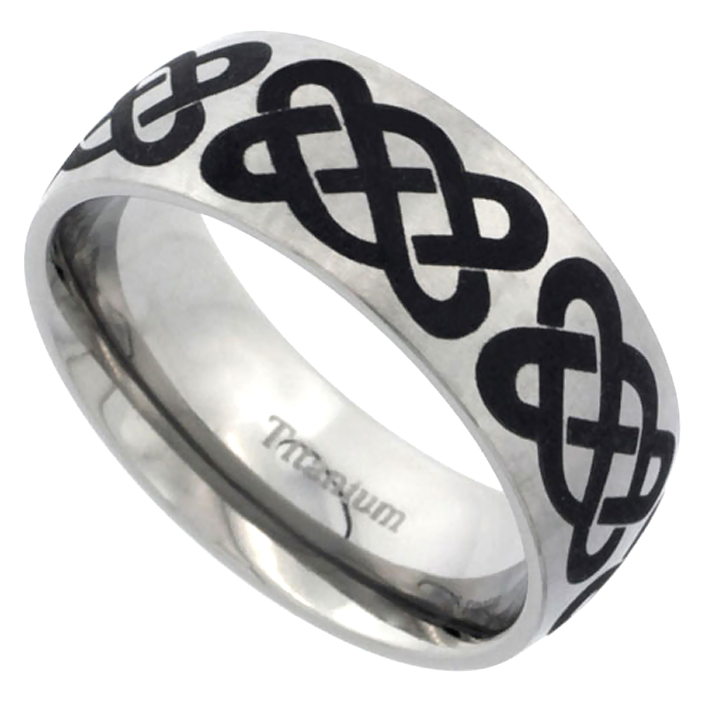 8mm Titanium Wedding Band Celtic Knot Ring Domed Brushed Finish Comfort Fit sizes 7 - 14