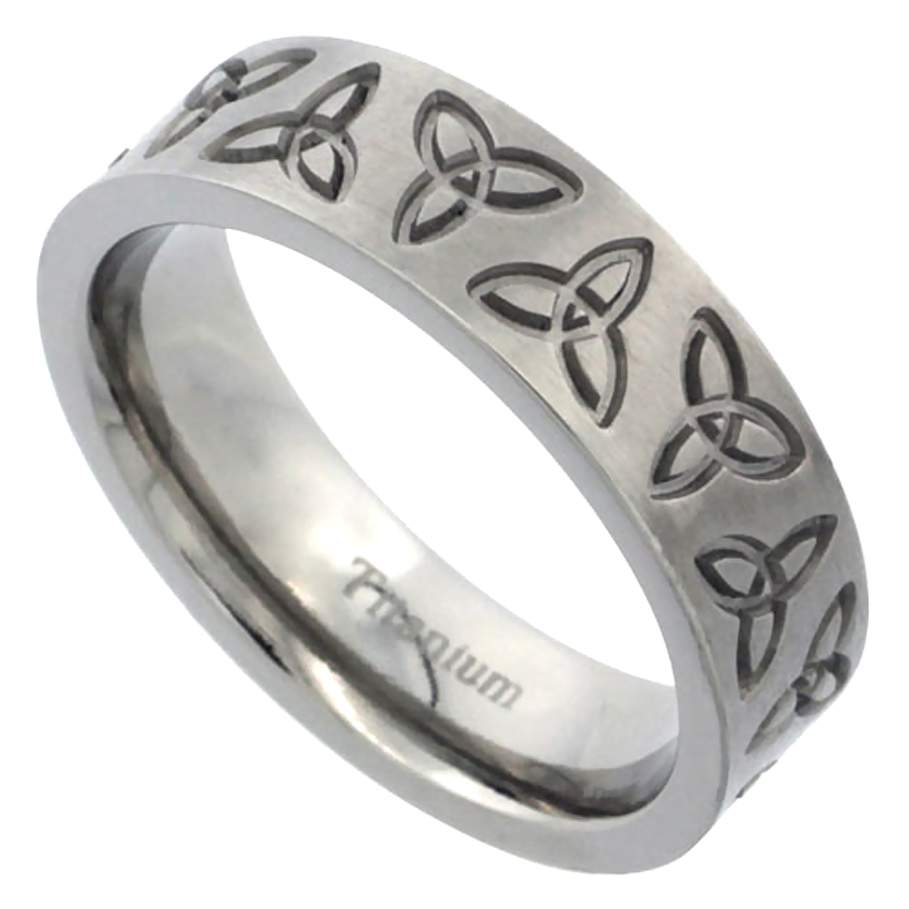 6mm Titanium Wedding Band Triquetra Ring Celtic Trinity Flat Brushed Comfort Fit sizes 7 - 14