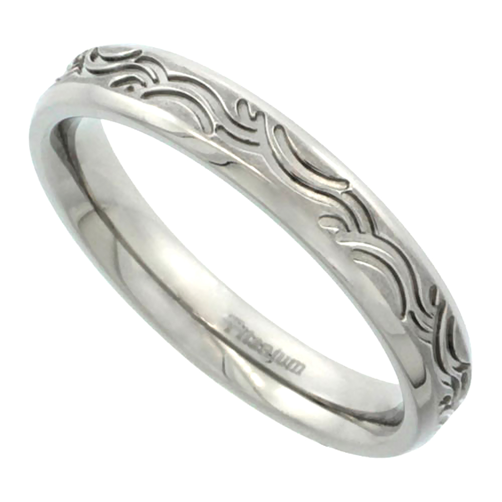 Titanium 4mm Wedding Band Ring Wave Pattern Brushed Finish Flat Comfort Fit, sizes 5 - 14