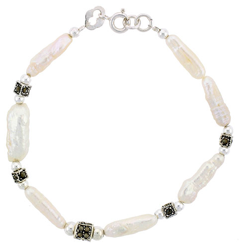 Freshwater Pearl & Marcasite Bracelet Sterling Silver Findings, 7 inch