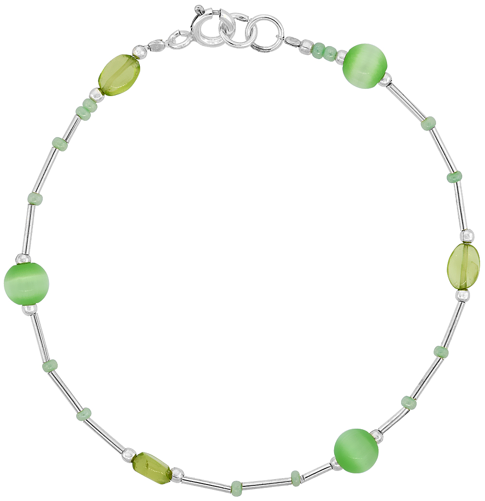 Natural Peridot Liquid Silver Bracelet Sterling Silver Findings, 7 inch