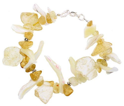 Natural Shell & Carnelian Bracelet Sterling Silver Findings, 7 inch