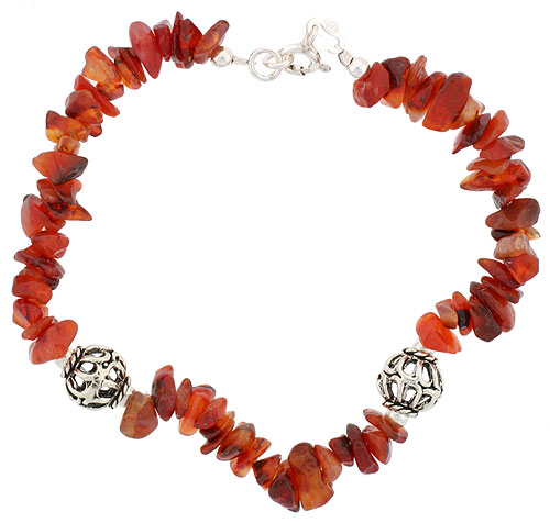 Natural Carnelian Bracelet Sterling Silver Findings, 7 inch