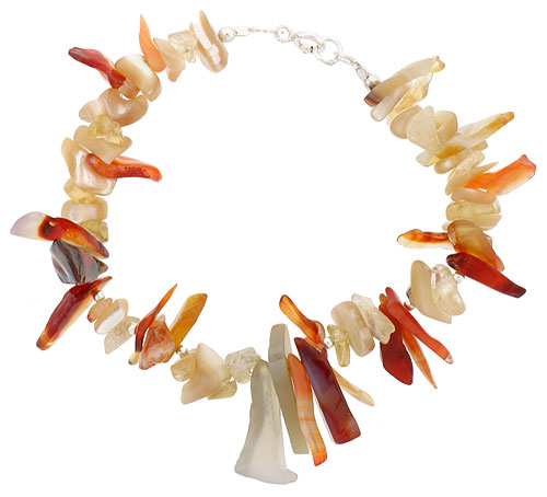 Natural Shell Carnelian & Citrine Bracelet Sterling Silver Findings, 7 inch