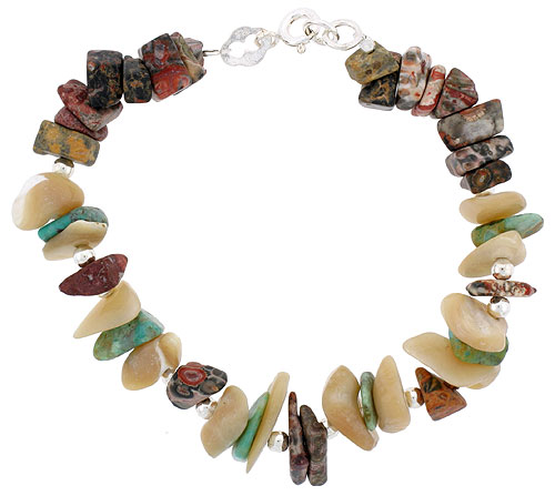 Natural Turquoise & Leopard Skin Bracelet Sterling Silver Findings, 7 inch
