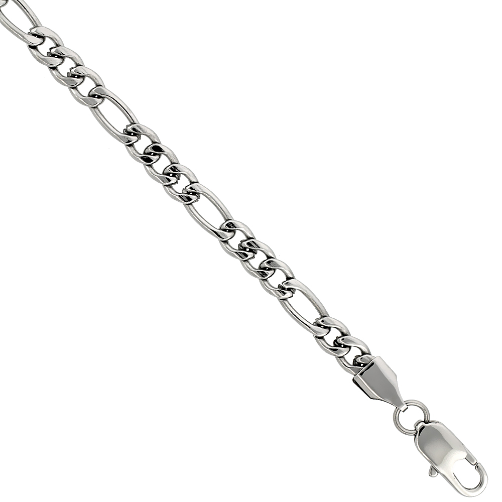 Stainless Steel Figaro Chain Necklace 5.5 mm wide, sizes 20, 22, 24 & 30 inch