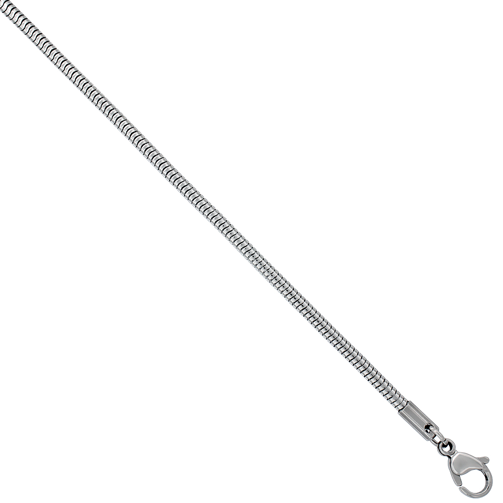 Surgical Steel Snake Chain 1/16 inch wide, available sizes 18, 20, 24, 30 inch