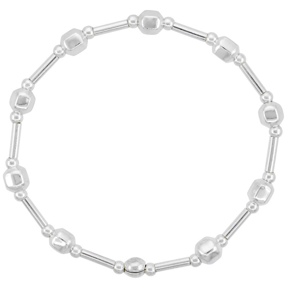 Sterling Silver Facted Beads Stretch Bangle Bracelet