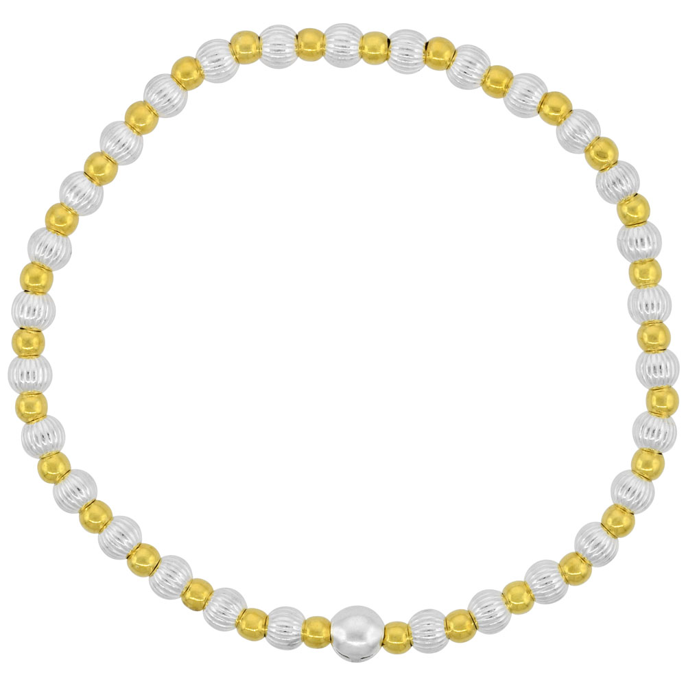 Sterling Silver 2-Tone Bead Stretch Bangle Bracelet