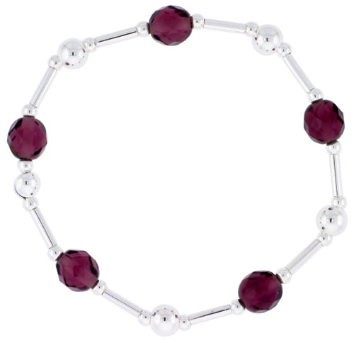 Sterling Silver Purple Bead Stretch Bangle Bracelet