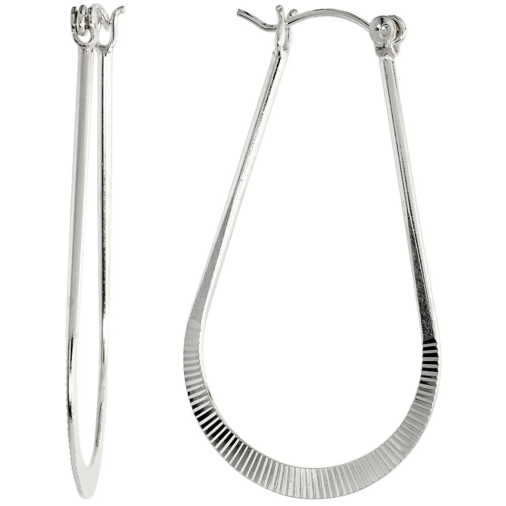 Sterling Silver U-shaped Textured Hoop Earrings 1 3/4 inch (45 mm) tall