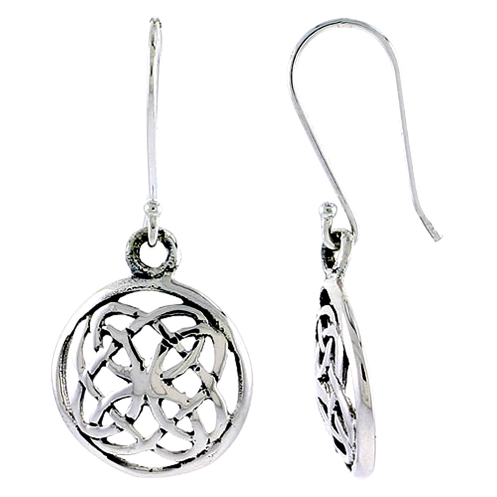 Tiny Sterling Silver Celtic Love Knot Earrings Dangling Fishhook Oxidized Finish Women 5/8 inch long
