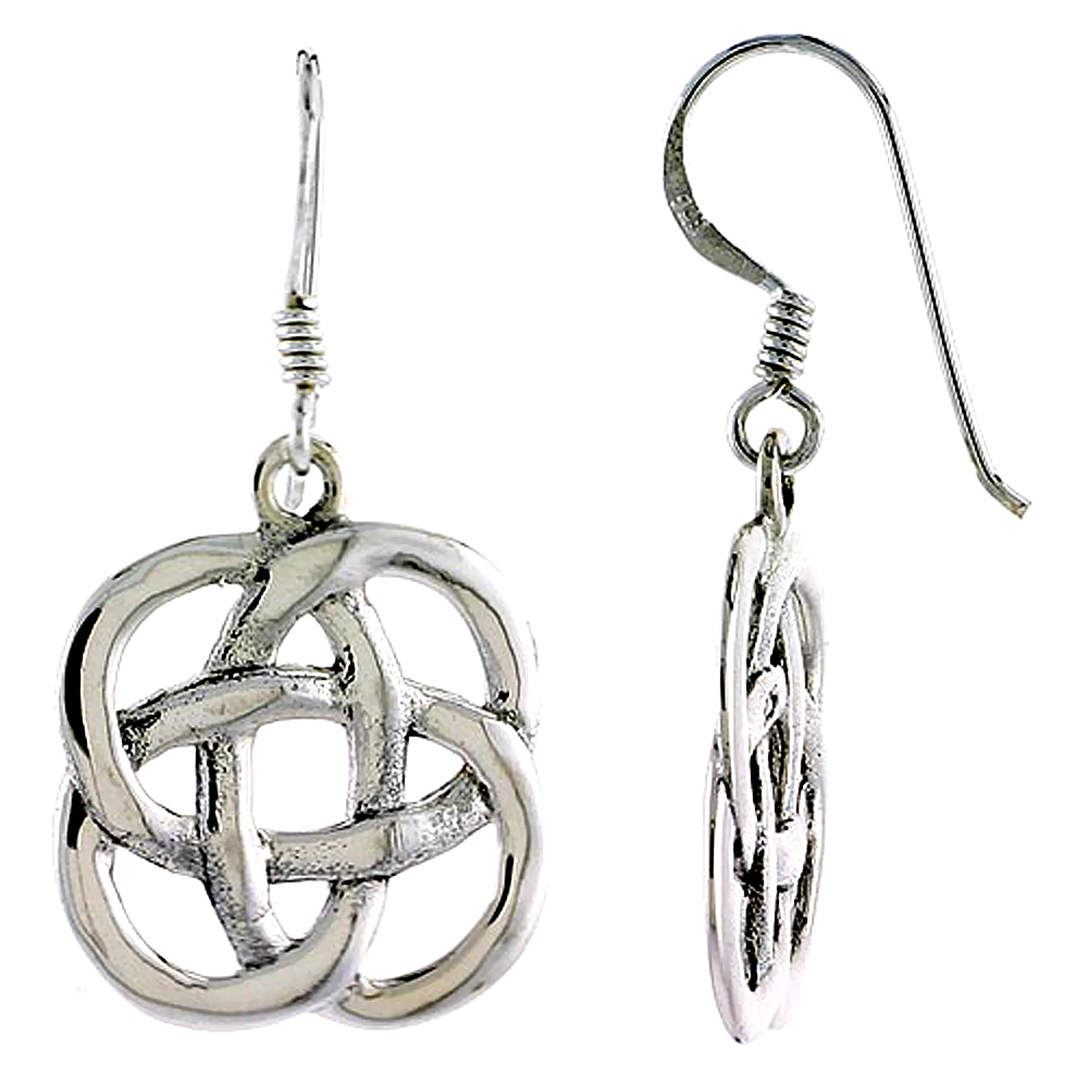 Sterling Silver Celtic Eternity Knot Earrings Dangling Fishhook Oxidized Finish Women 3/4 inch long