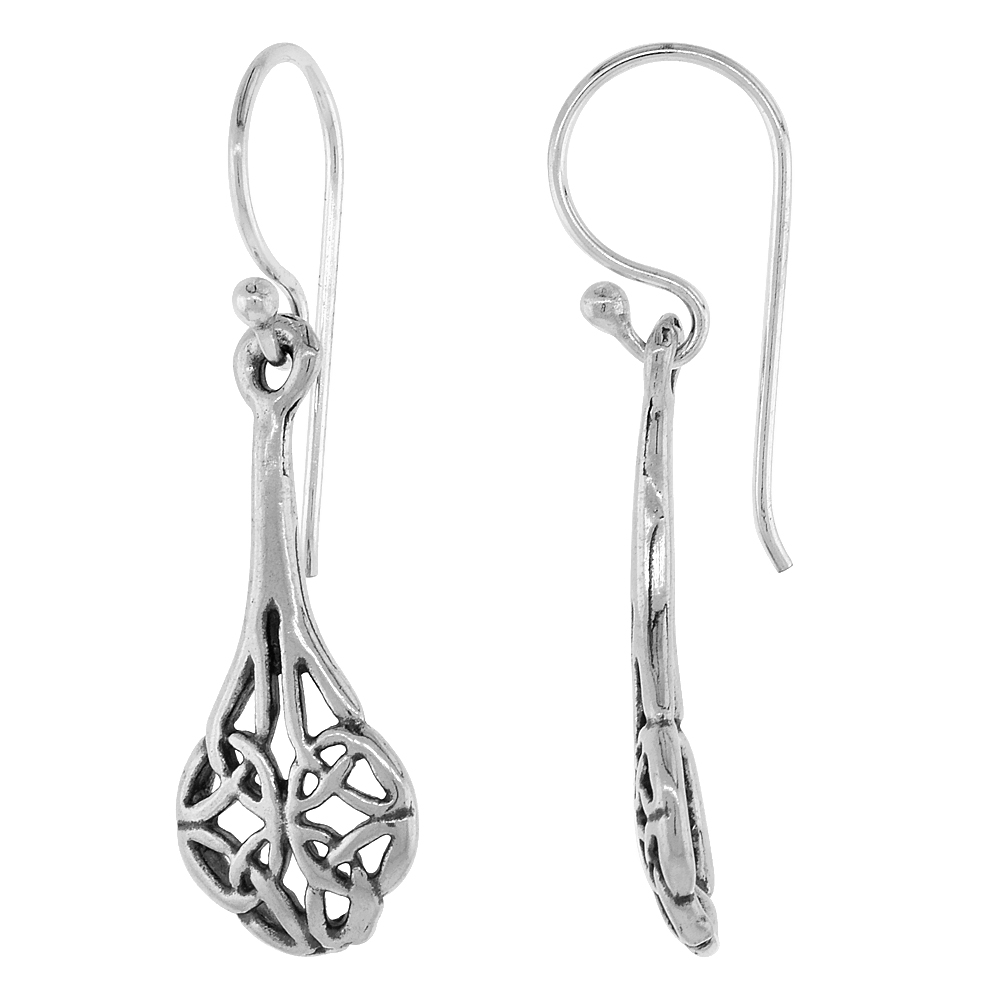 Sterling silver Trinity Symbol Celtic Cross of Triquetras Earrings Dangling Fishhook Oxidized Finish Women 7/8 inch long
