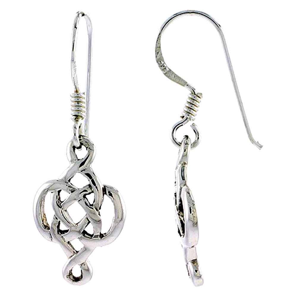 Sterling Silver Eternity Celtic Knot Earrings Dangling Fishhook Oxidized Finish Women 5/8 inch long