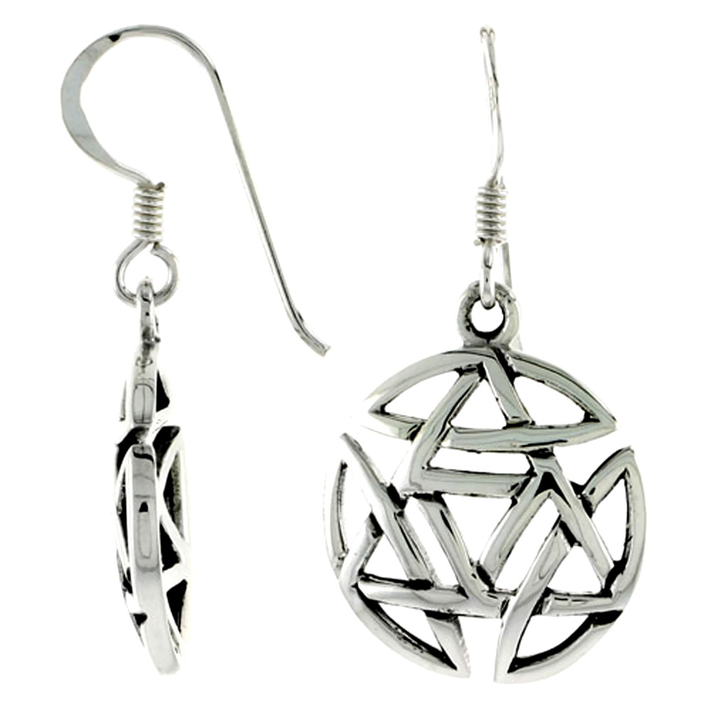 Sterling Silver Star of David Celtic Earrings Dangling Fishhook Oxidized Finish Women 3/4 inch long