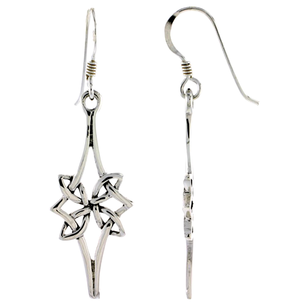 Sterling Silver Celtic Everlasting Cross Earrings Dangling Fishhook Oxidized Finish Women 1 1/8 inch long