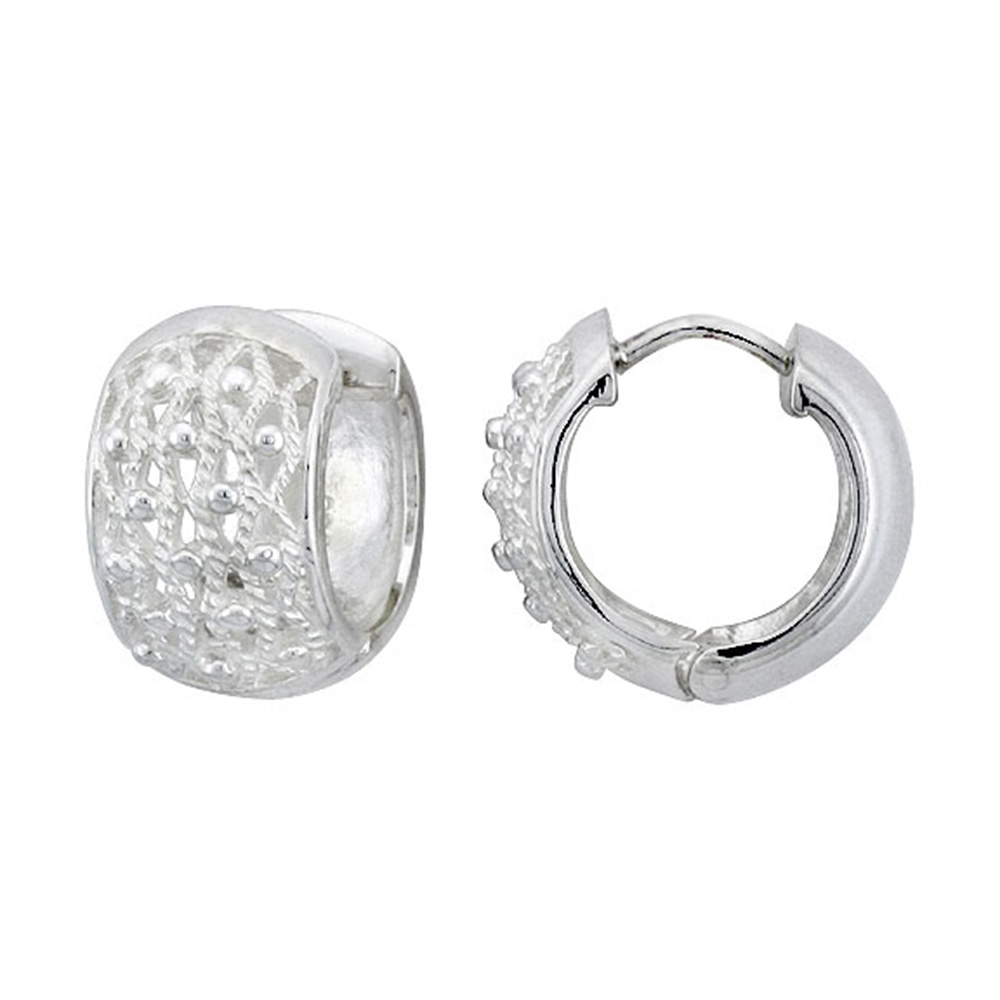 Sterling Silver Huggie Earrings Floral Flawless Finish 5/8 inch